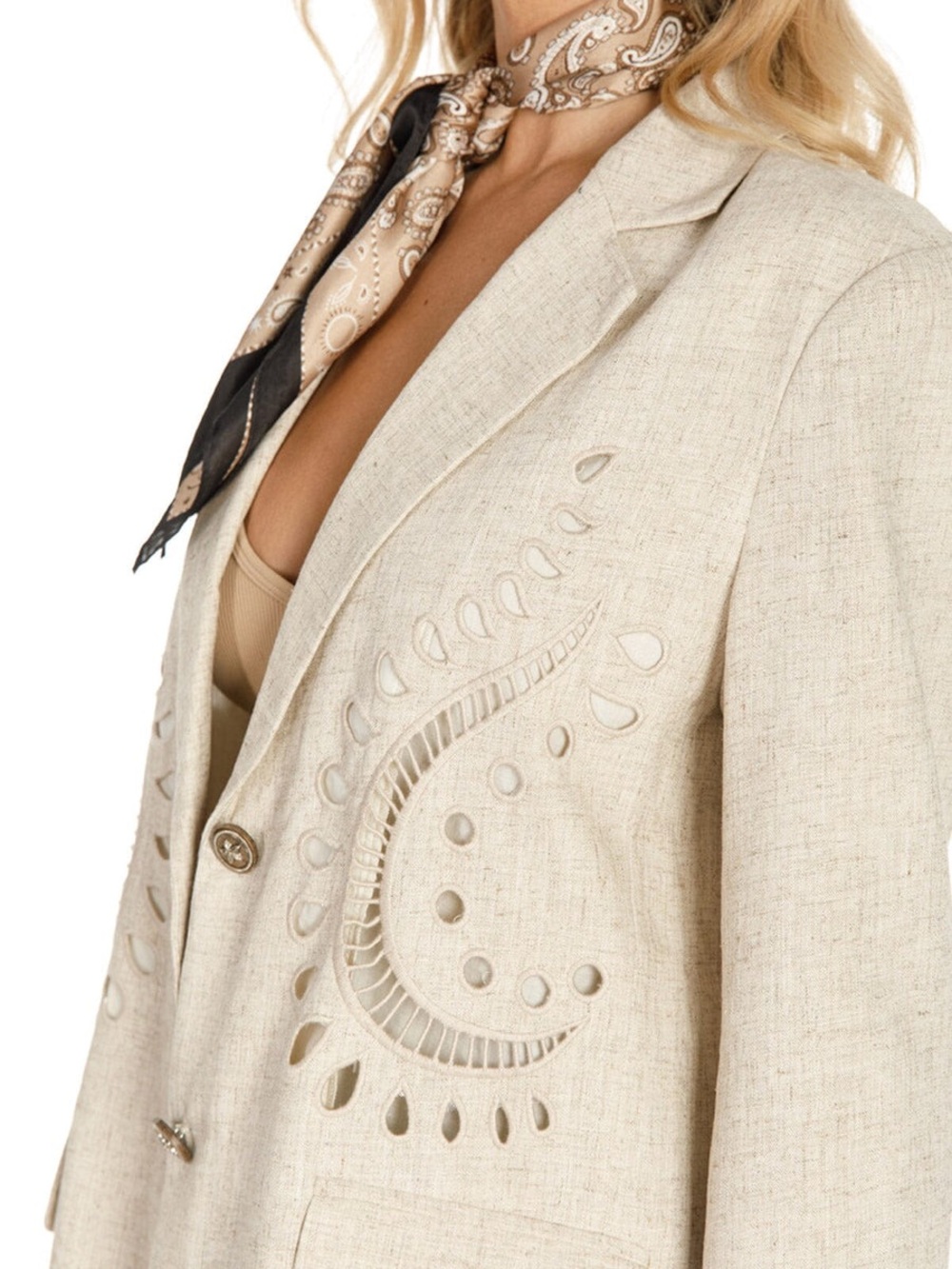 Beige Eyelet-Detail Tailored Blazer - Picture 3 of 3